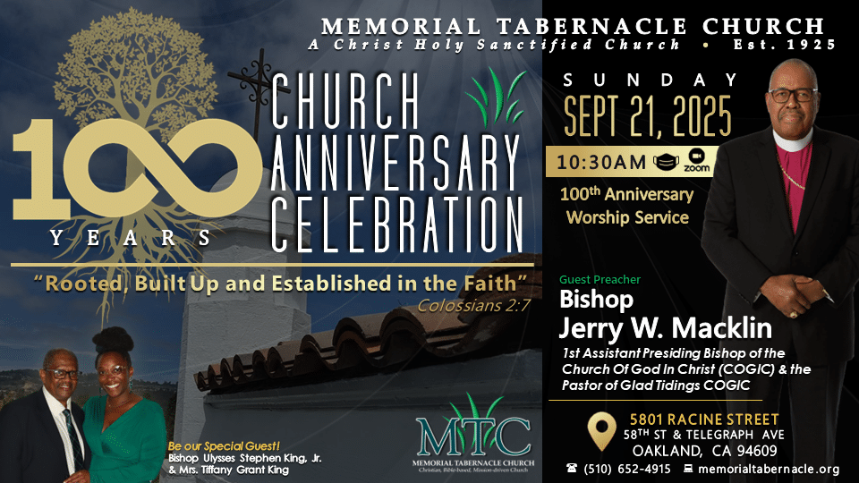 Memorial Tabernacle 100th Anniversary Celebration with special Worship Service